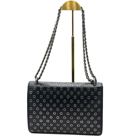 Prada Black Leather Grommet Flap Shoulder Bag*EXCELLENT w/COA Dustbag - Picture 6 of 16